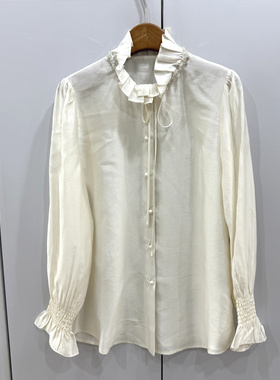 墨雪MX26066欧洲站2026春时尚百搭花瓣领单排扣长袖减龄显瘦衬衫