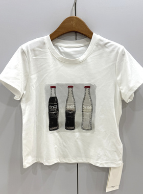 2098欧洲站26春夏时尚圆领宽松显瘦百搭可乐瓶印花减龄棉短袖T恤