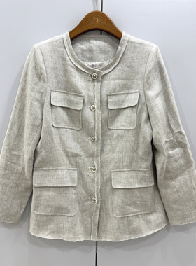 MX26257欧洲站2026春时尚圆领单排扣亮丝亚麻百搭显瘦高级感外套