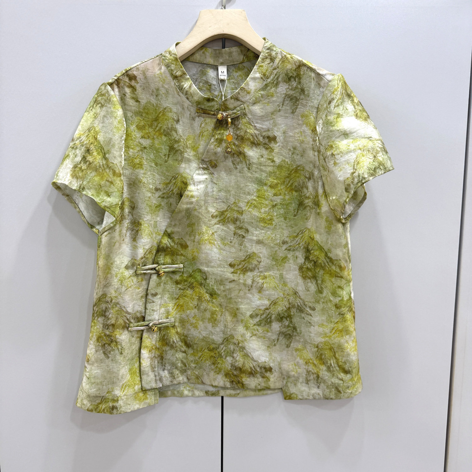 湘之秀26C-F30 欧洲站斜门禁盘扣立领复古山水画新中式国风衬衣
