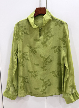26735欧洲站26春高端时尚优雅气质立领盘扣天丝提花宽松显瘦衬衫