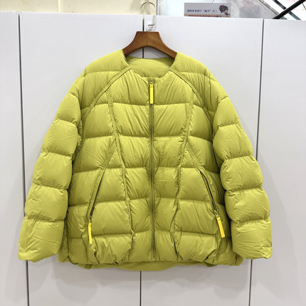 6288欧洲站25冬新款圆领撞色拉链云朵泡芙休闲A字小个羽绒服外套