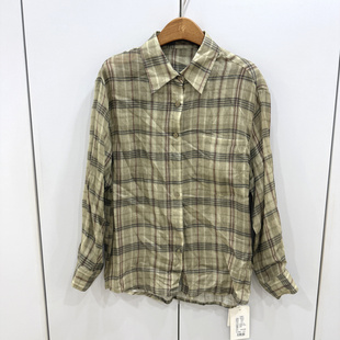 韵芭莎8099欧洲站2026春时尚 气质翻领单排扣宽松显瘦格子苎麻衬衫