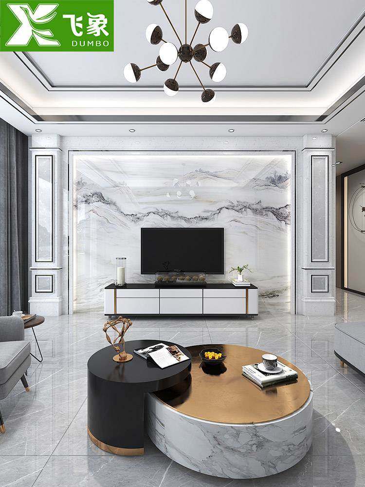 现代影视墙装饰背景墙简约岩瓷砖石材造型客厅电视板新中式大理石