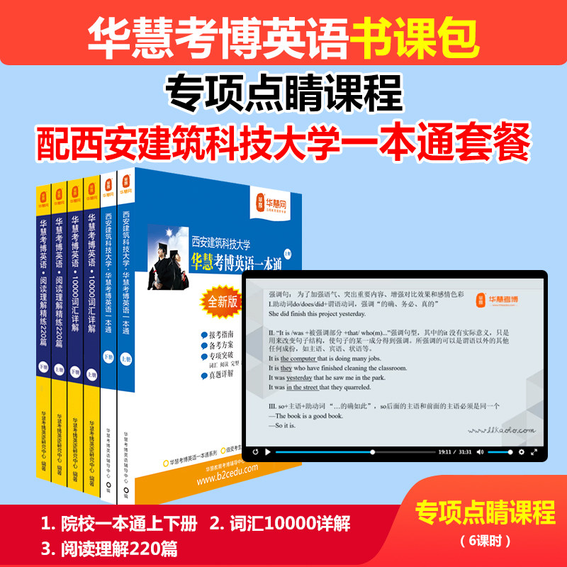 2027年华慧考博英语专项点睛课程配西安建筑科技大学一本通历年真题答案解析/词汇10000/阅读220篇书课包
