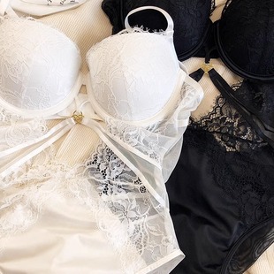 法式 性感塑身连体内衣聚拢上薄下厚杯有钢圈防下垂蕾丝文胸套装