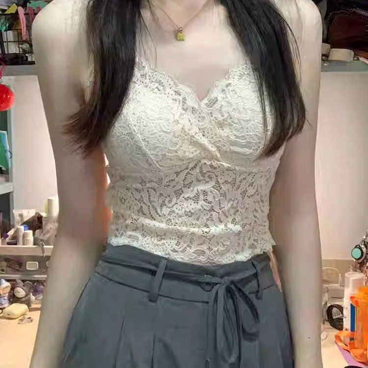 纯欲风蕾丝吊带背心女修身显瘦短款上衣小众设计外搭内搭爆款夏季