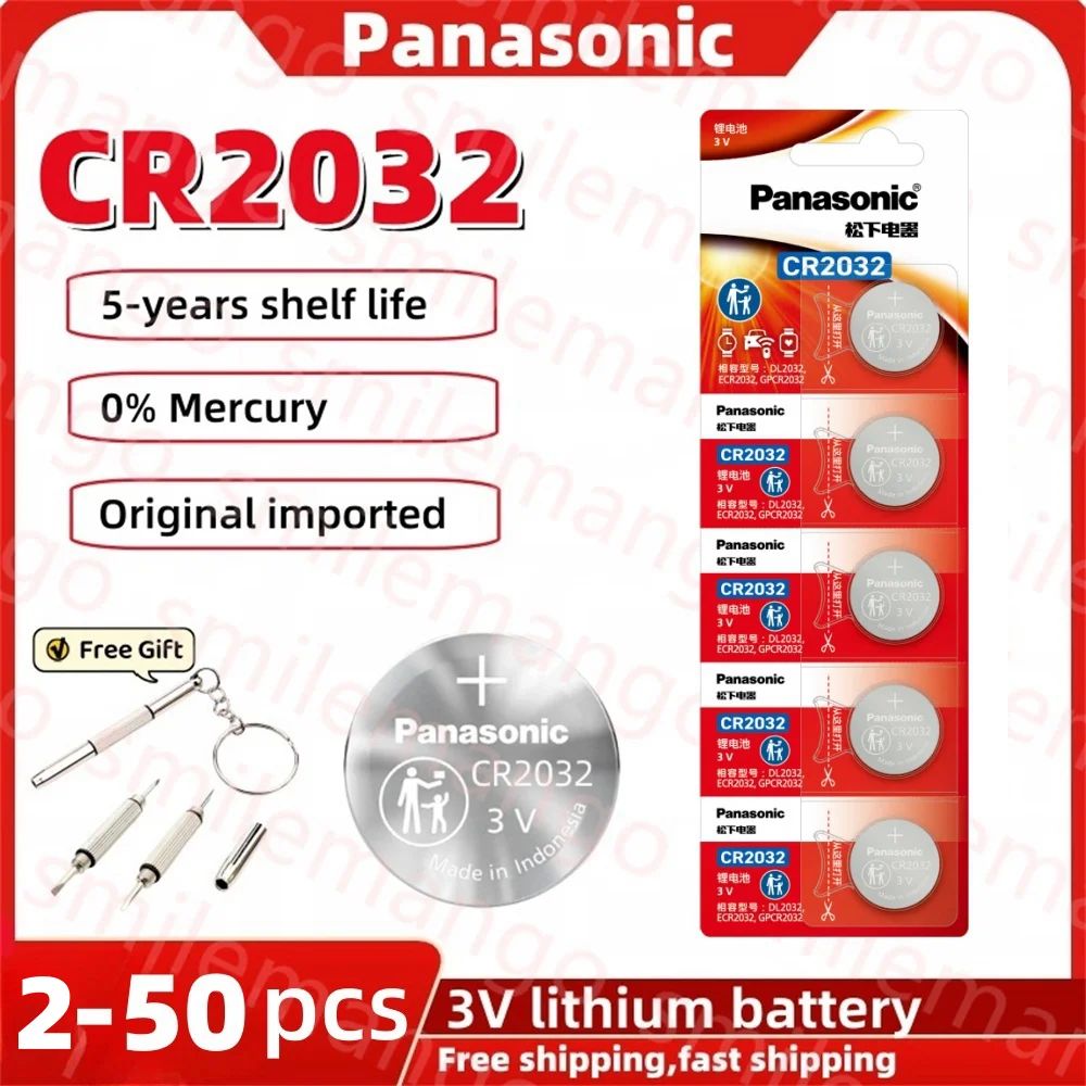 Original Panasonic 2-50PCS CR2032 3V Lithium Battery DL2032