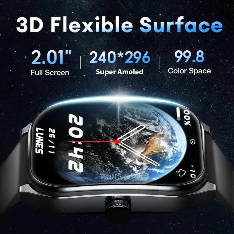 Smart Watch 2.01'' AMOLED Curved Screen IP68 Waterproof Blue