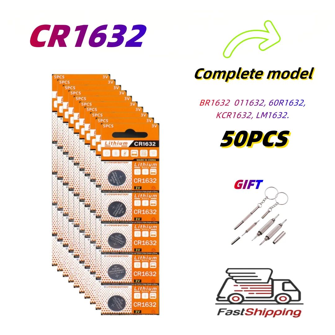 50PCS cr1632 3v lithium battery Coin Cells 125mAh CR 1632 DL