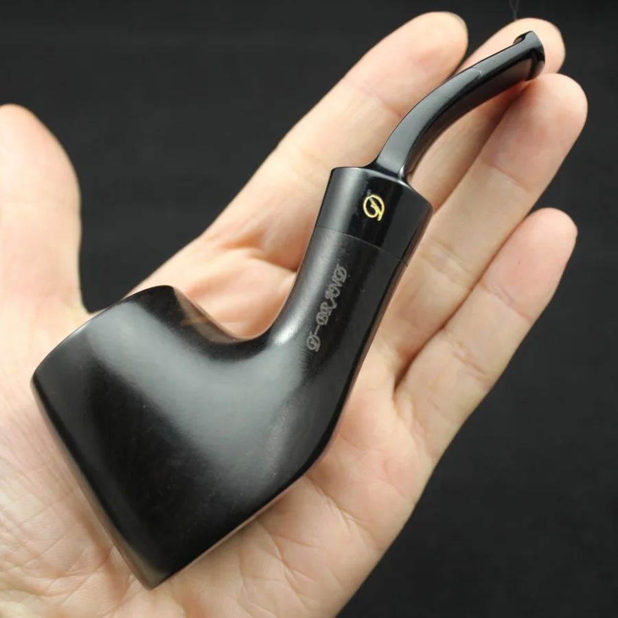 Flat Bottom Handmade Nature Ebony Wood Smoking Pipe Round Sm