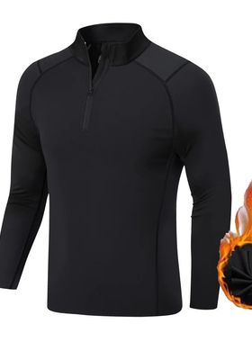 Winter Compression Long Sleeve Shirt Men Black Fleece Warm B