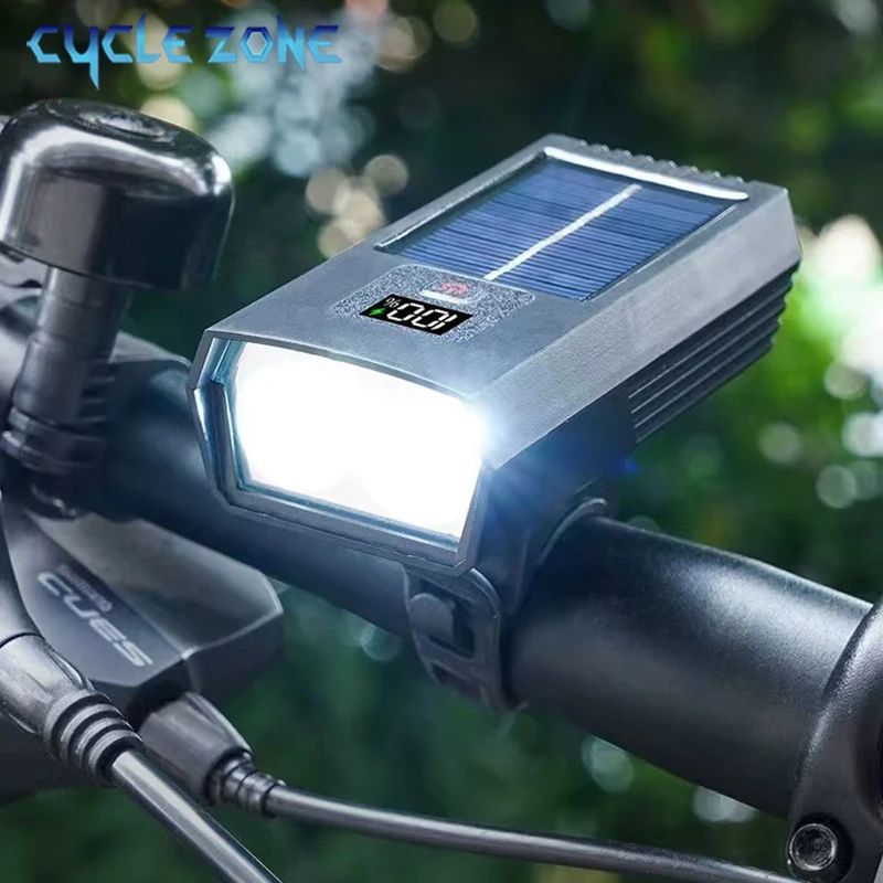Solar Charging Bicycle Front Light Smart Digital Display LED