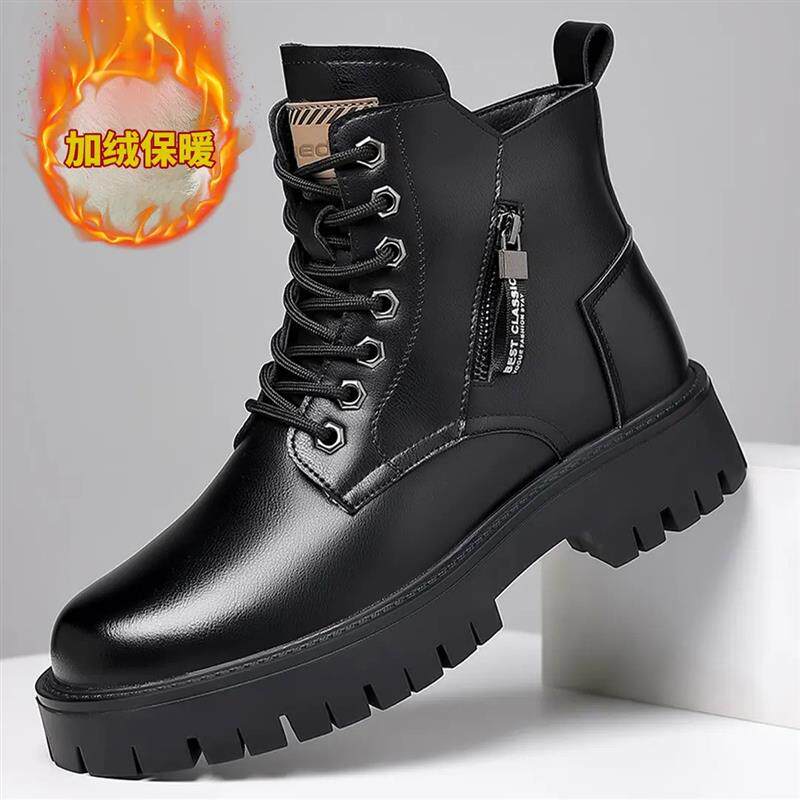 宏嫩甄选飞行员雪地靴2025冬季新款英伦马丁靴加绒保暖东北大棉靴