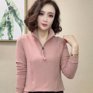 金泽女装秋冬新款女士洋气减龄显瘦卫衣加绒保暖防寒半高领打底衫