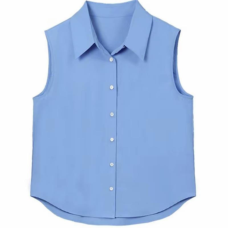 慕你奢品女装四季叠搭翻领背心马甲衬衫女士内搭无袖打底衫衬衣潮