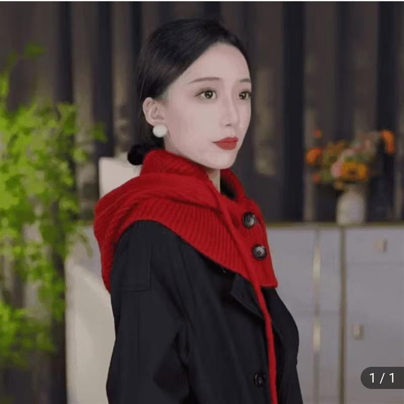 贝格象巴拉克拉法披肩帽子女款韩版秋冬围巾帽一体保暖毛线针织帽