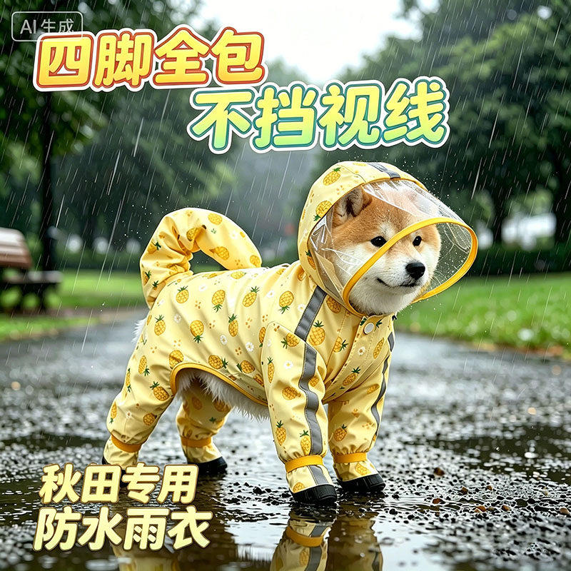 秋田专用狗狗雨衣四脚全包小狗雨披中型犬狗包肚防水雨天连脚外出
