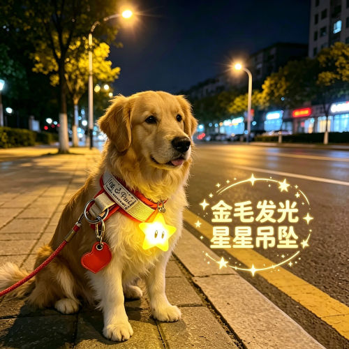 金毛专用狗狗夜间发光吊坠项圈夜晚发光灯防走失遛狗夜行灯星星灯