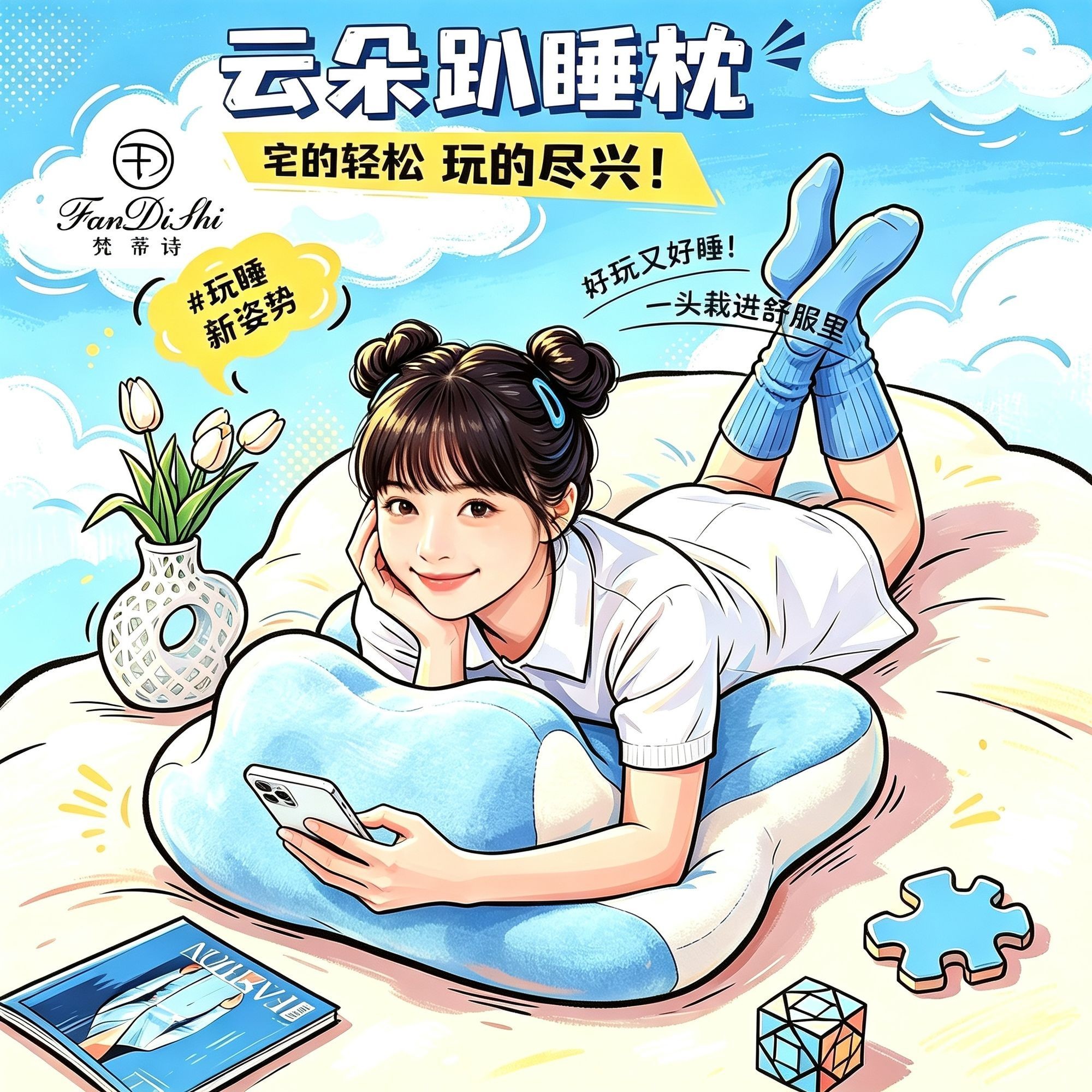 床上玩手机趴睡枕多功能云朵靠枕俯卧追剧游戏护颈不压胸枕头图片