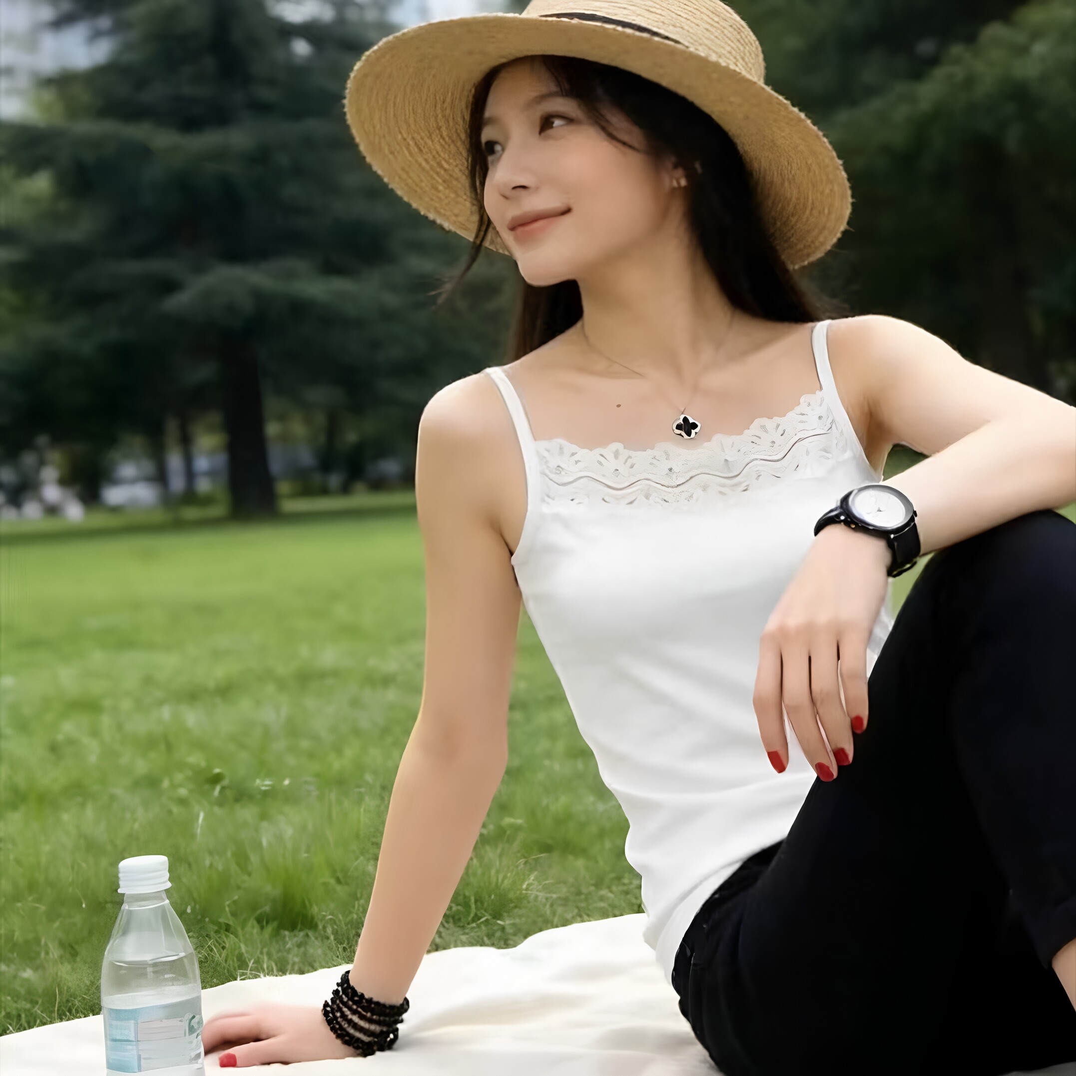 纯棉蕾丝白色一字领内搭吊带