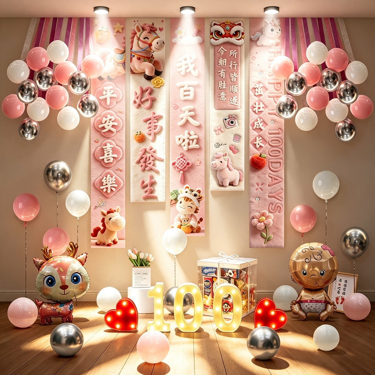 马宝宝百天满月宴背景墙条幅图片