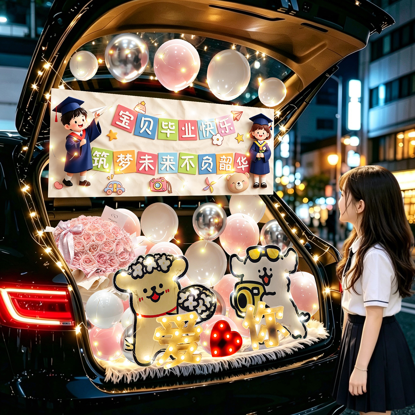 我们毕业啦背景条幅后备箱气球