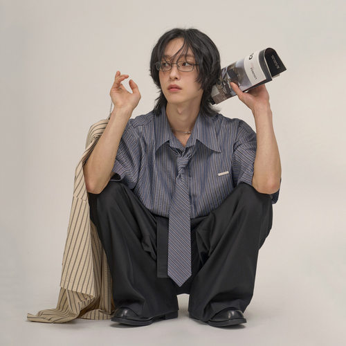 MYQ日系条纹短袖衬衫男士夏季宽松休闲衬衣韩系学院风DK制服