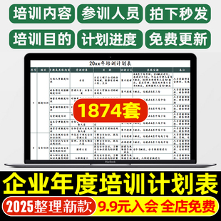 公司企业年度培训计划表格需求部门员工酒店汇总登记excel模板