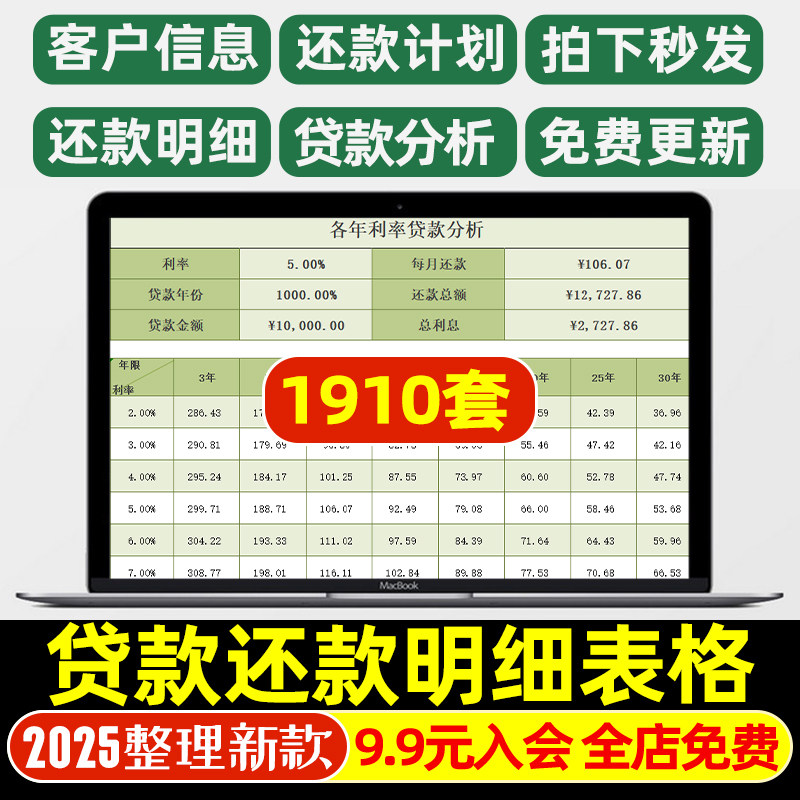 借贷信用卡管理网贷款还款明细表格月供房贷按揭计算器excel模板
