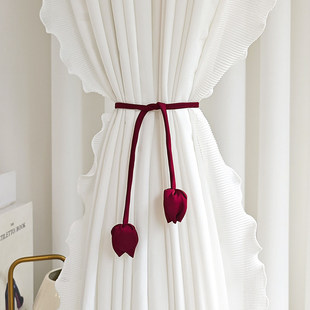 红色窗帘绑带法式郁金香窗帘扣绑带白纱帘绑绳结婚新房固定带