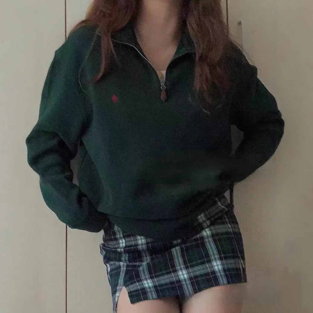 RL拉夫小马标美式复古半高领卫衣男女同款秋季长袖半拉链上衣外套