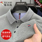 上衣薄款 啄木鸟春秋季 打底 polo衫 男刺绣t恤翻领男款 新款 透气长袖