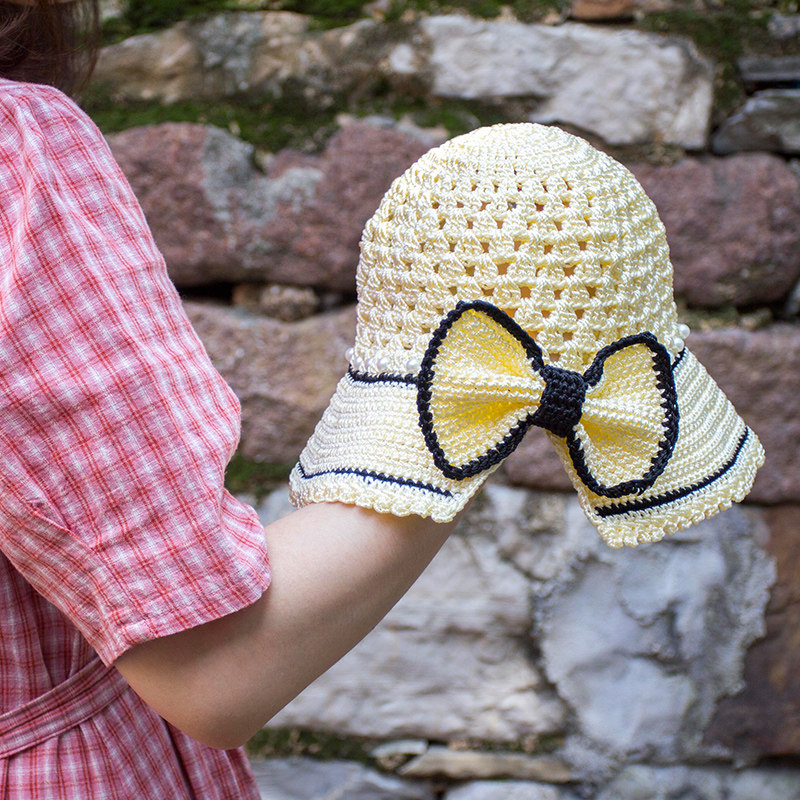 秀丝雅diy燕尾蝶夏凉帽女夏薄款防晒百搭冰丝线手工编织材料包