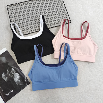 细带新款性感撞色双层文胸女透气防震聚拢健身运动内衣高强度美背