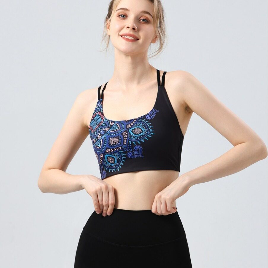 欧美外贸时尚曼陀花美背心瑜伽服套装运动内衣文胸健身裤bra