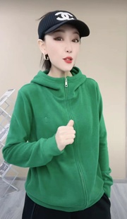 欧货双面德绒立领连帽拉链卫衣女新款刺绣Q加厚减龄百搭休闲外套