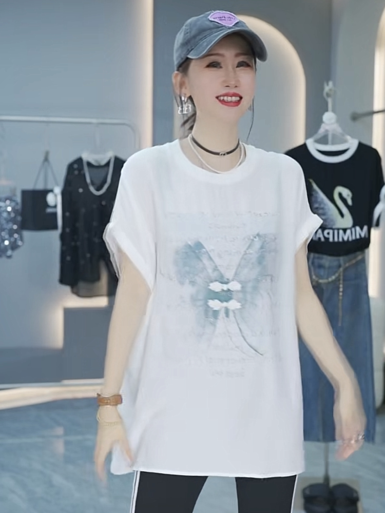 蝴蝶扎染冰丝半袖圆领T恤女