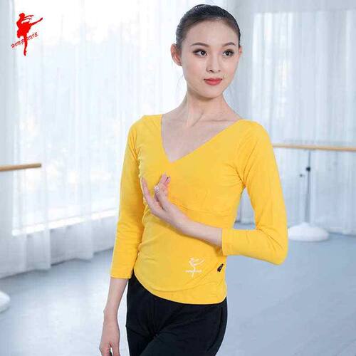 红舞鞋舞蹈服女棉交叉长袖瑜伽舞蹈练功服装儿童跳舞形体服38441