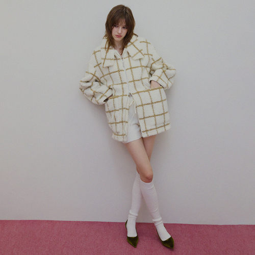 AMERI格纹拉链中长外套