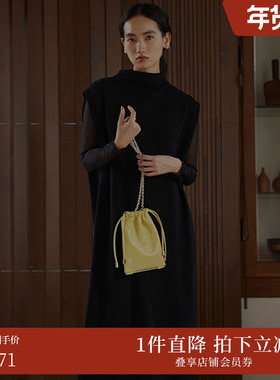 AMERI秋冬时尚 小众简约直角肩模特肩设计师款连衣裙02120530990