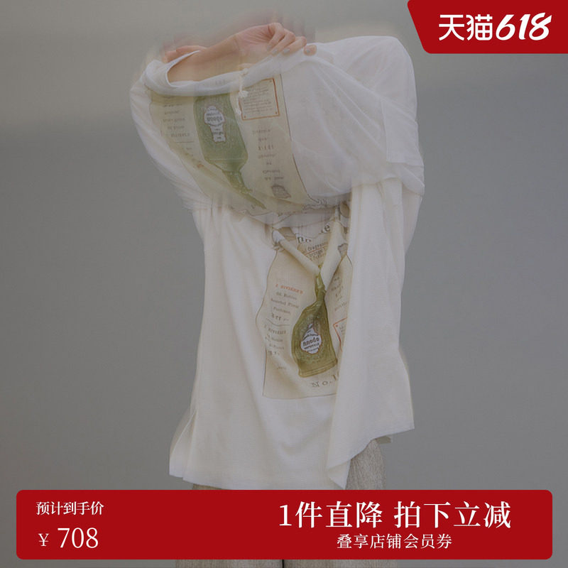 【ins博主同款】AMERI 2025春夏复古香水印花图T恤0125103710290