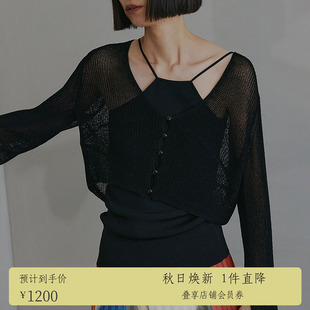 上衣0224201220070 AMERI不對稱吊帶鏤空短開衫 ins博主同款