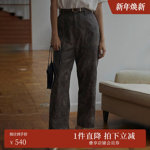 01120850110 直筒裤 AMERI秋冬复古时尚 舒适弹性中性风休闲裤