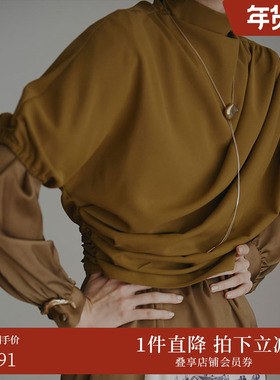 AMERI秋冬时尚女装古典书图案A字线条层叠式连衣裙01220590920