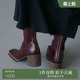 AMERI秋冬时尚 休闲气质摩登舒适方头粗木跟长筒靴01221260940