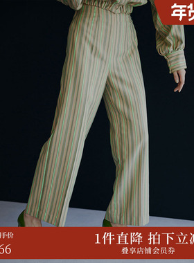 AMERI秋冬简约女装简约设计竖彩色条纹裤子阔腿裤01220830650