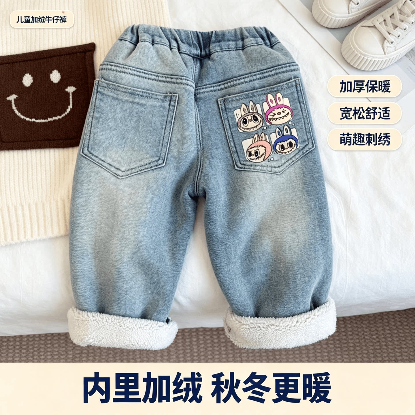 2026冬季儿童加绒加厚牛仔裤