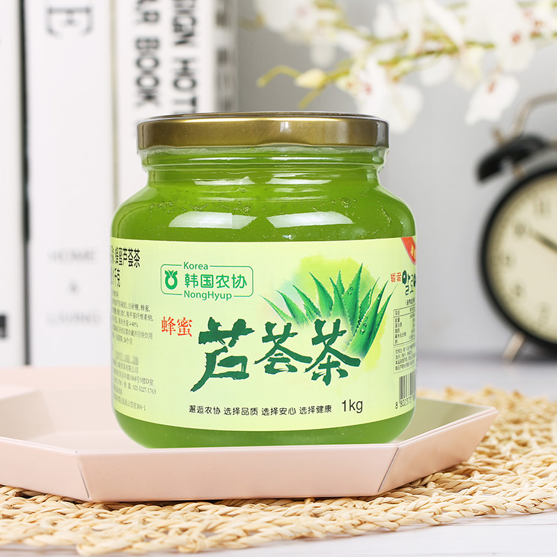 原装进口韩国农协蜂蜜芦荟茶1kg/瓶营养水果茶酱泡水冷热冲饮灌装 咖啡/麦片/冲饮 蜂蜜果味茶 原图主图