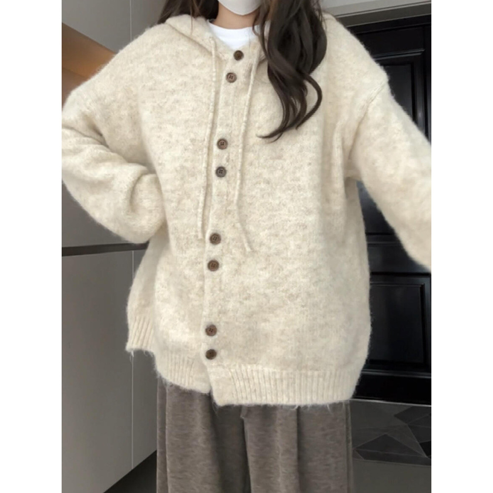 慵懒风纽扣针织开衫毛衣